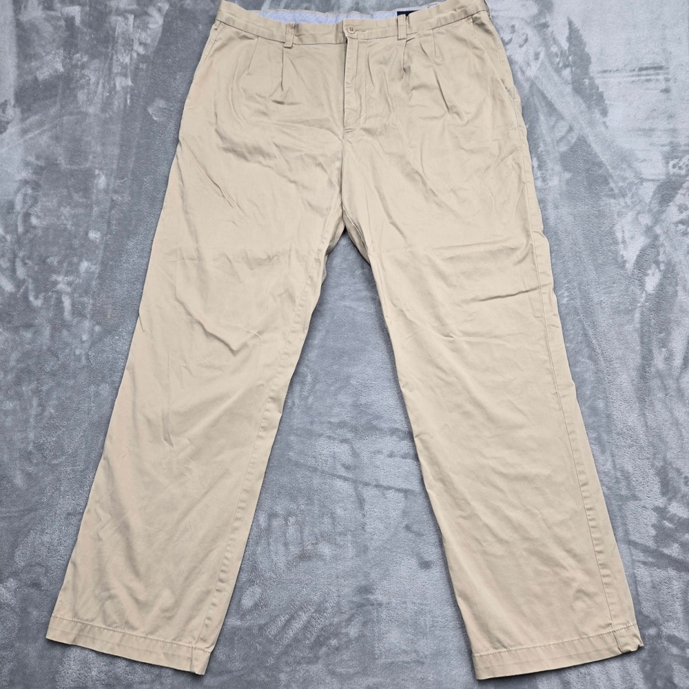 Cremieux Mens Tan Khaki Pleated Chino Pants 36x30 Cotton Stretch Straight Leg